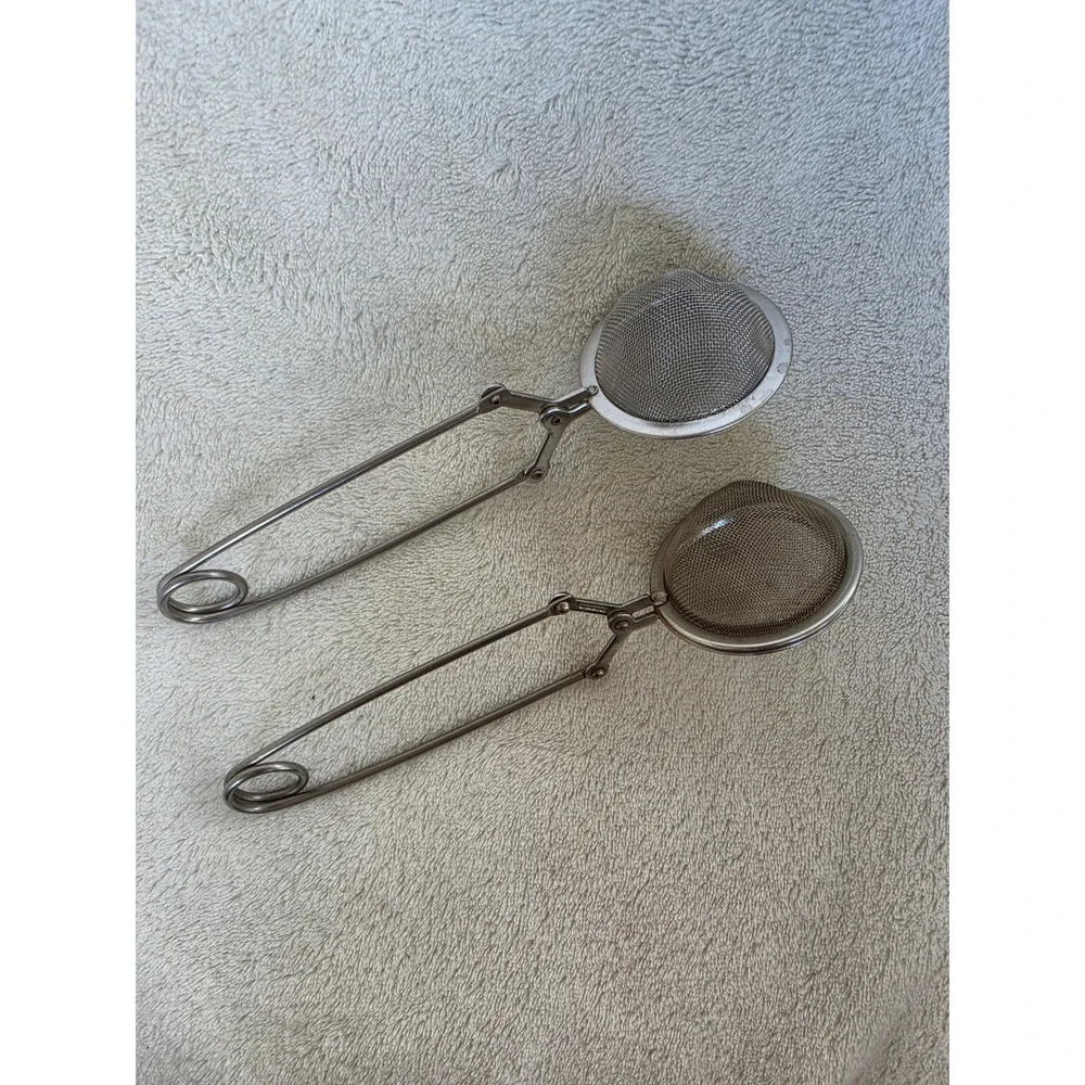 Vintage Safety Pin Style Mesh Tea Ball Infusers 2 Stainless Steel Steepers